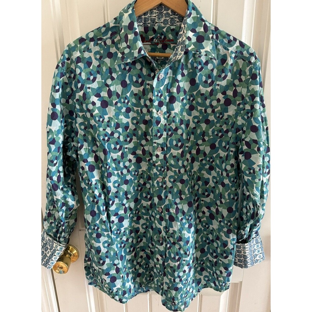 Robert Graham Button Shirt Mens L geometric all over print Flip Cuffs